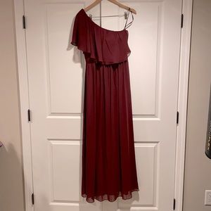 Bill Levkoff Wine Chiffon One Shoulder A-Line Gown